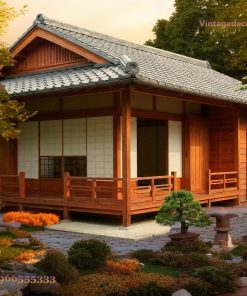 Nhà Gỗ Nhật Bản J39 - Chính Diện Đối Xứng Đầu Hồi Nan, Gỗ Thông