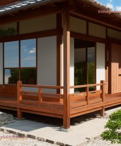 Nhà Gỗ Nhật Bản J39 - Chính Diện Đối Xứng Đầu Hồi Nan, Gỗ Thông