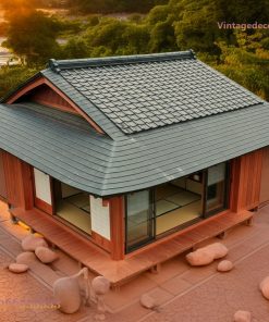 Nhà Gỗ Nhật Bản J40 - Gỗ Đỏ Cam Đèn Đá Ống Tre, Gỗ Thông