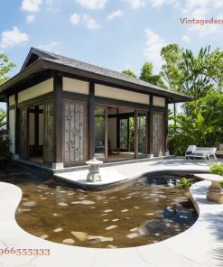 Nhà Gỗ Nhật Bản J41 - Hiện Đại Cửa Chạm Hoa Anh Đào, Gỗ Thông