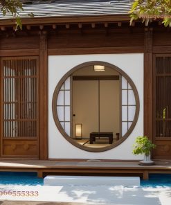 Nhà Gỗ Nhật Bản J43 - Cửa Nguyệt Môn Tường Trắng, Gỗ Thông