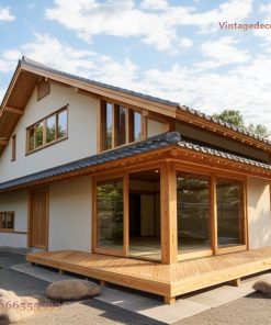 Nhà Gỗ Nhật Bản J45 - Hai Tầng Tường Trắng Hiên Sáng, Gỗ Thông