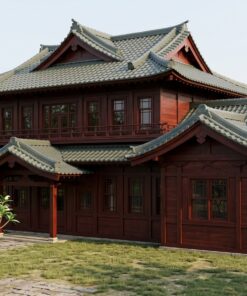 Nhà Gỗ Nhật Bản J45 - Hai Tầng Mái Ngói Nhựa Âm Dương Xanh Rêu, Gỗ Thông