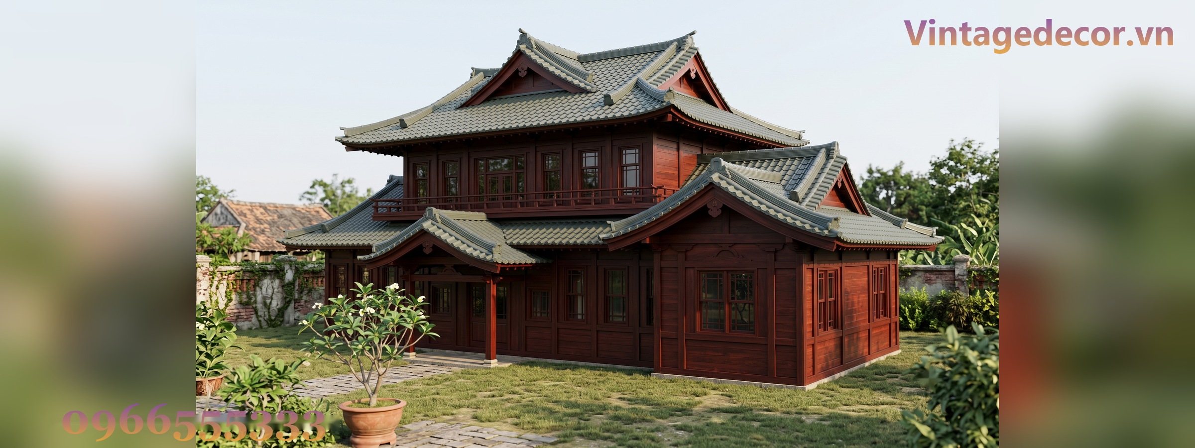 Nhà Gỗ Nhật Bản J45 - Hai Tầng Mái Ngói Nhựa Âm Dương Xanh Rêu, Gỗ Thông Nhà Gỗ Nhật Bản J45 - Hai Tầng Mái Ngói Nhựa Âm Dương Xanh Rêu, Gỗ Thông