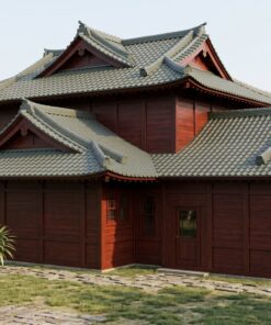 Nhà Gỗ Nhật Bản J45 - Hai Tầng Mái Ngói Nhựa Âm Dương Xanh Rêu, Gỗ Thông