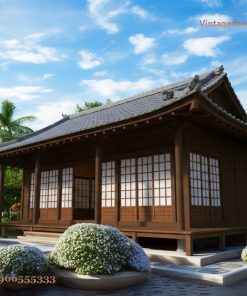 Nhà Gỗ Nhật Bản J48 - Nâu Sẫm Chạm Đầu Đao, Gỗ Thông