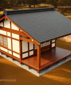 Nhà Gỗ Nhật Bản J49 - Khung Gỗ Đỏ Lộ Vách Trắng, Gỗ Thông
