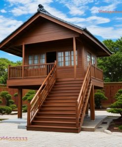 Nhà Gỗ Nhật Bản J52 - Nhà Sàn Cầu Thang Lớn Giữa, Gỗ Thông
