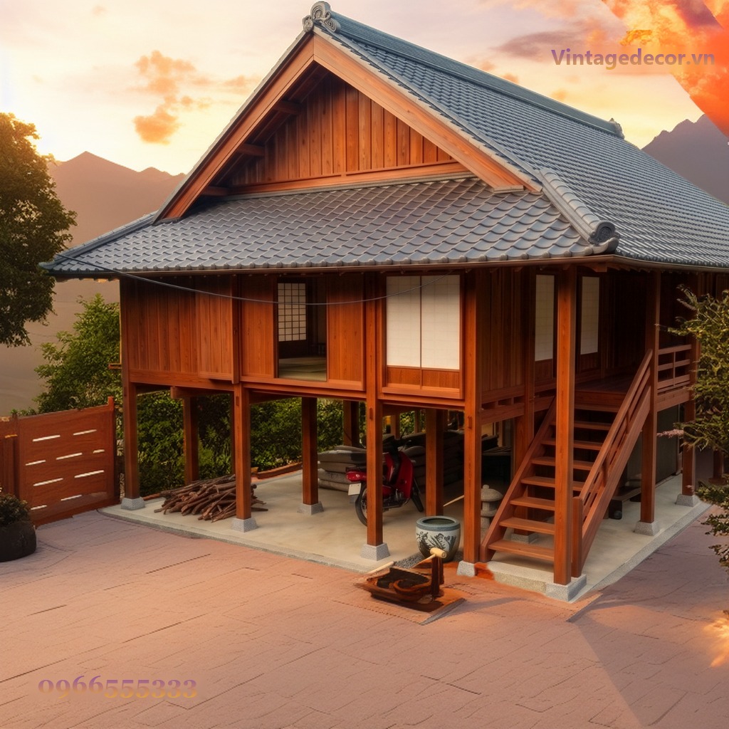 Nhà Gỗ Nhật Bản J59 - Nhà Sàn Gầm Rộng View Núi, Gỗ Thông Nhà Gỗ Nhật Bản J59 - Nhà Sàn Gầm Rộng View Núi, Gỗ Thông