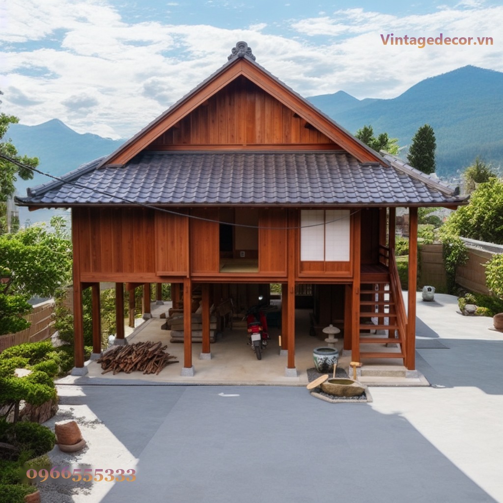 Nhà Gỗ Nhật Bản J59 - Nhà Sàn Gầm Rộng View Núi, Gỗ Thông Nhà Gỗ Nhật Bản J59 - Nhà Sàn Gầm Rộng View Núi, Gỗ Thông