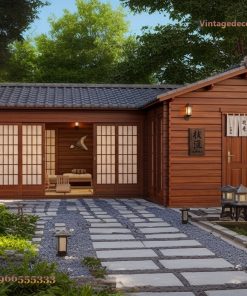 Nhà Gỗ Nhật Bản J66 - Cửa Shoji Đèn Đá Vườn Sỏi, Gỗ Thông