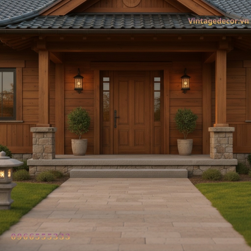 Nhà Gỗ Nhật Bản J68 - Hiên Cột Vuông Đèn Lồng Đá, Gỗ Thông Nhà Gỗ Nhật Bản J68 - Hiên Cột Vuông Đèn Lồng Đá, Gỗ Thông