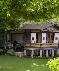 Nhà Gỗ Nhật Bản J69 - Nhà Sàn Cột Đá Cửa Shoji, Gỗ Thông