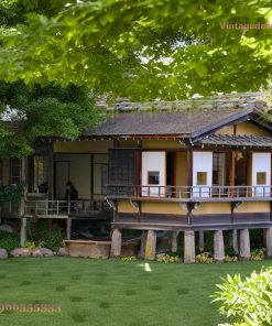 Nhà Gỗ Nhật Bản J69 - Nhà Sàn Cột Đá Cửa Shoji, Gỗ Thông