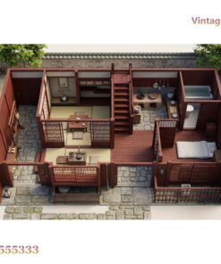 Nhà Gỗ Nhật Bản J70 - Hai Tầng Phố Cổ Mái Ngói Nhựa Âm Dương, Gỗ Thông