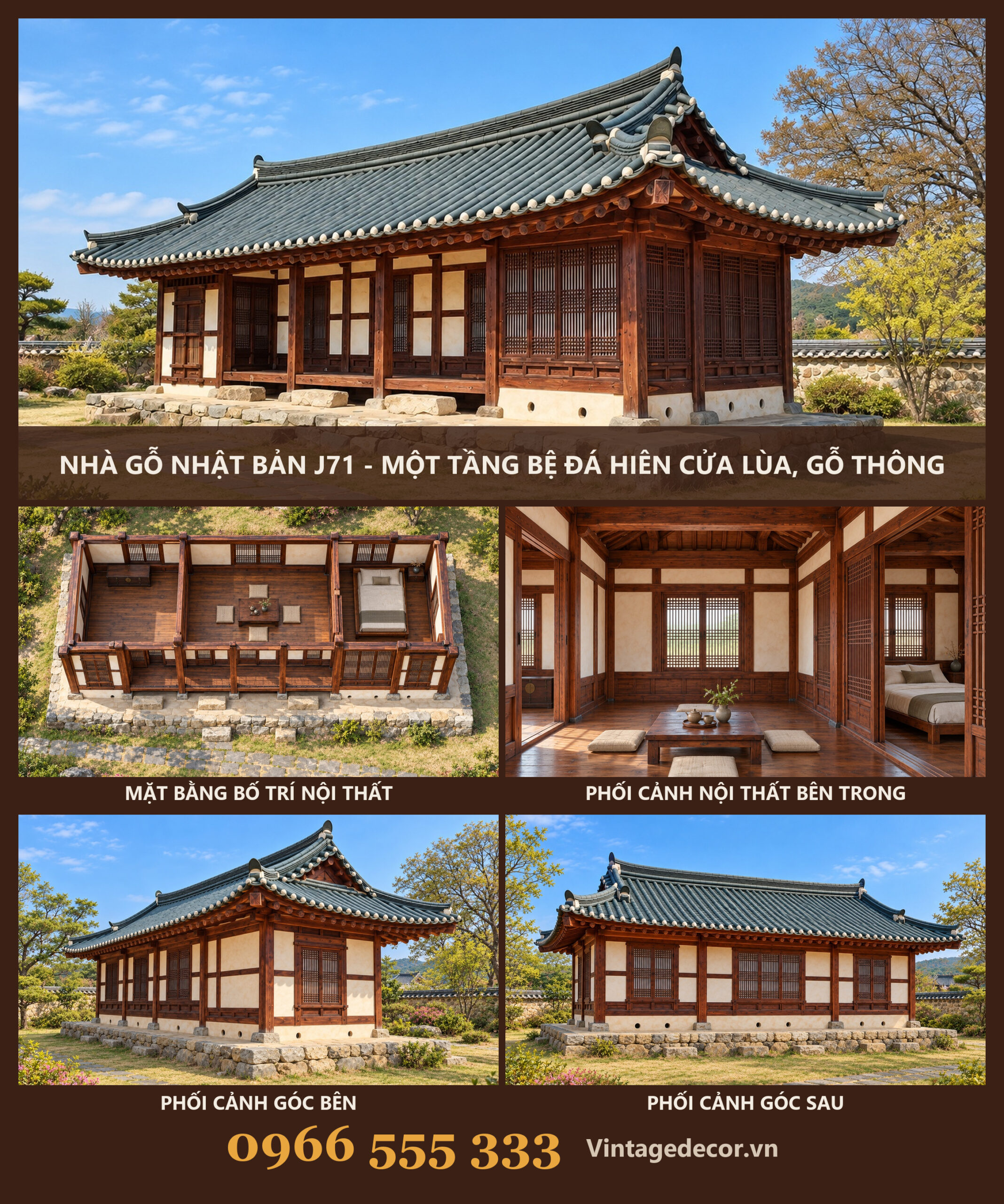 Nhà Gỗ Nhật Bản J71 - Một Tầng Bệ Đá Hiên Cửa Lùa, Gỗ Thông Nhà Gỗ Nhật Bản J71 - Một Tầng Bệ Đá Hiên Cửa Lùa, Gỗ Thông