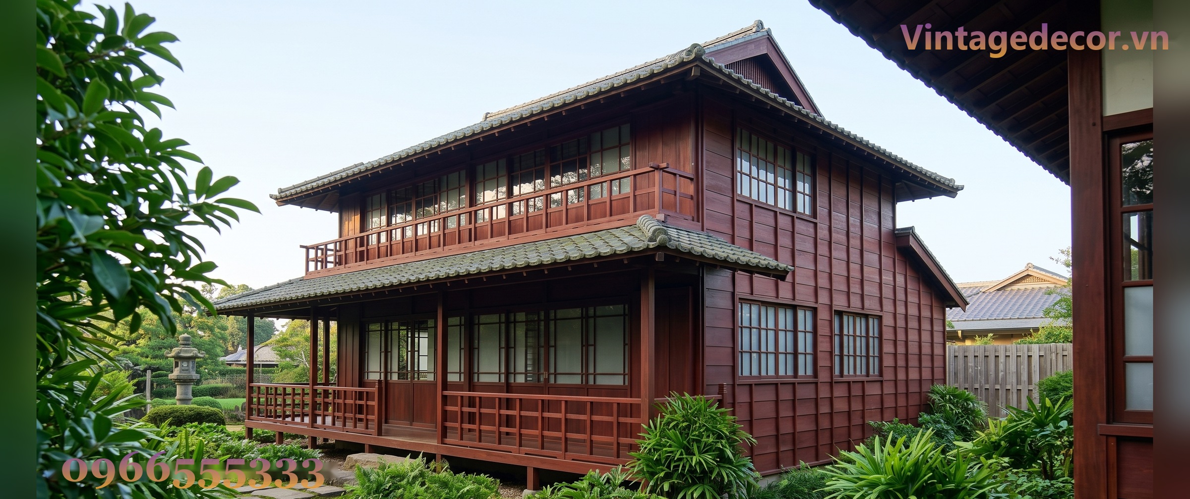 Nhà Gỗ Nhật Bản J73 - Hai Tầng Mái Ngói Nhựa Âm Dương Xanh Rêu, Gỗ Thông Nhà Gỗ Nhật Bản J73 - Hai Tầng Mái Ngói Nhựa Âm Dương Xanh Rêu, Gỗ Thông