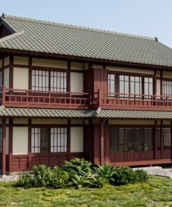 Nhà Gỗ Nhật Bản J73 - Hai Tầng Mái Ngói Nhựa Âm Dương Xanh Rêu, Gỗ Thông