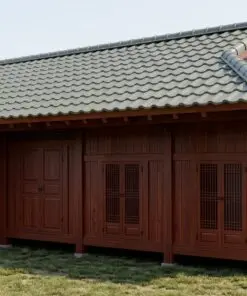 Nhà gỗ Nhật J75 – mặt sau vách ván dọc, cửa sổ song