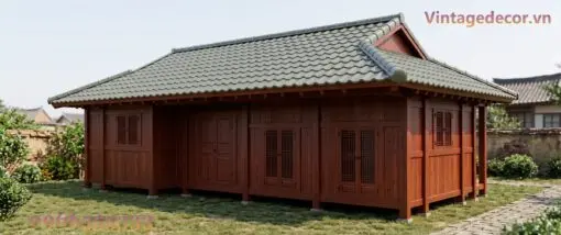 Nhà Gỗ Nhật Bản J75 - Một Tầng Khối Thấp Mái Ngói Nhựa Âm Dương, Gỗ Thông Nhà gỗ Nhật J75 – mặt sau vách ván dọc, cửa sổ song