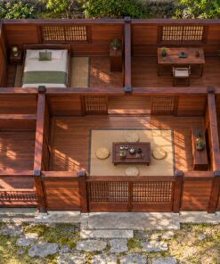 Nhà Gỗ Nhật Bản J77 - Một Tầng Hiên Sâu Cửa Lam Gỗ, Gỗ Thông