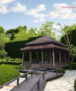 Nhà Gỗ Nhật Bản J78 - Đình Hai Tầng Mái Cầu Gỗ Dẫn Lối, Gỗ Thông