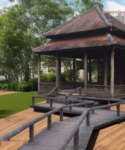 Nhà Gỗ Nhật Bản J78 - Đình Hai Tầng Mái Cầu Gỗ Dẫn Lối, Gỗ Thông