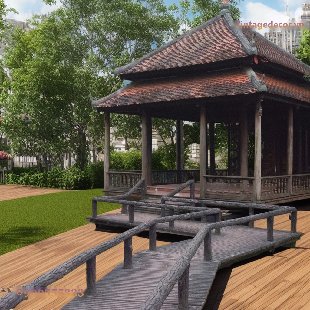 Nhà Gỗ Nhật Bản J78 - Đình Hai Tầng Mái Cầu Gỗ Dẫn Lối, Gỗ Thông Nhà Gỗ Nhật Bản J78 - Đình Hai Tầng Mái Cầu Gỗ Dẫn Lối, Gỗ Thông