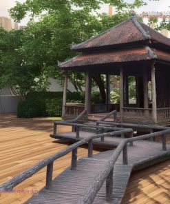 Nhà Gỗ Nhật Bản J78 - Đình Hai Tầng Mái Cầu Gỗ Dẫn Lối, Gỗ Thông