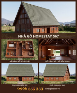 Nhà Gỗ Homestay S67 - Mái Dốc Cao Hai Tầng Áp Mái, Gỗ Thông