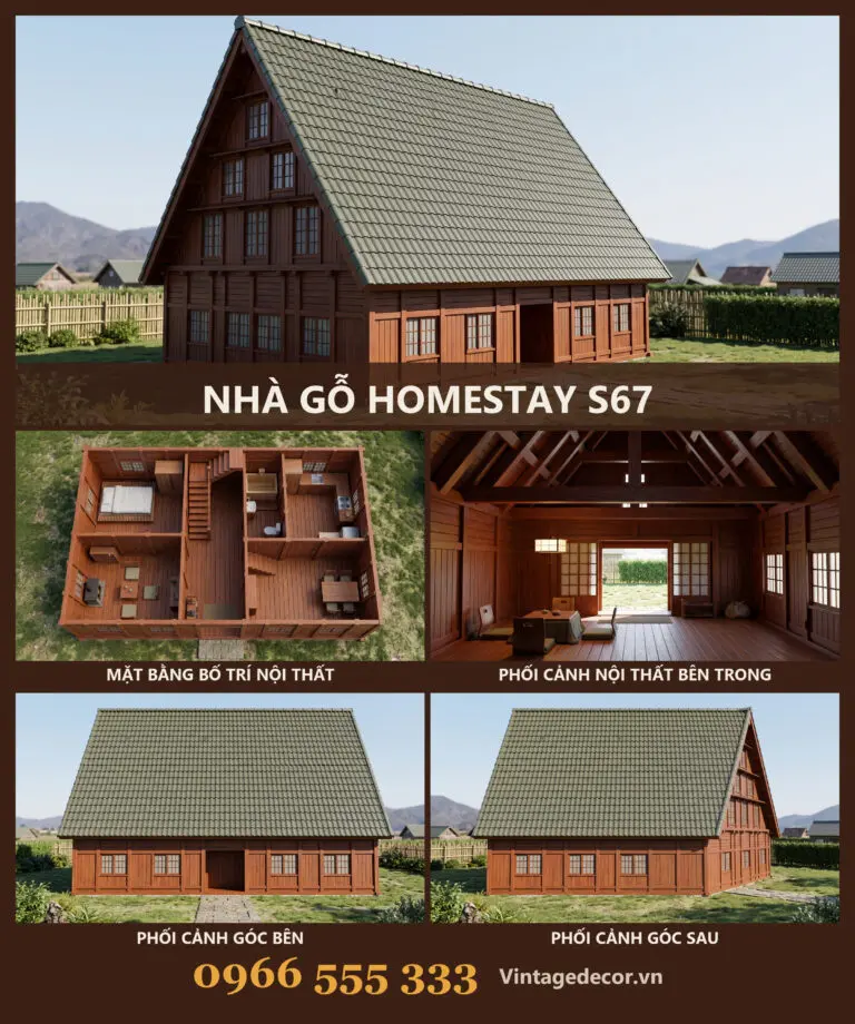 Nhà Gỗ Homestay S67 Hai Tầng Áp Mái