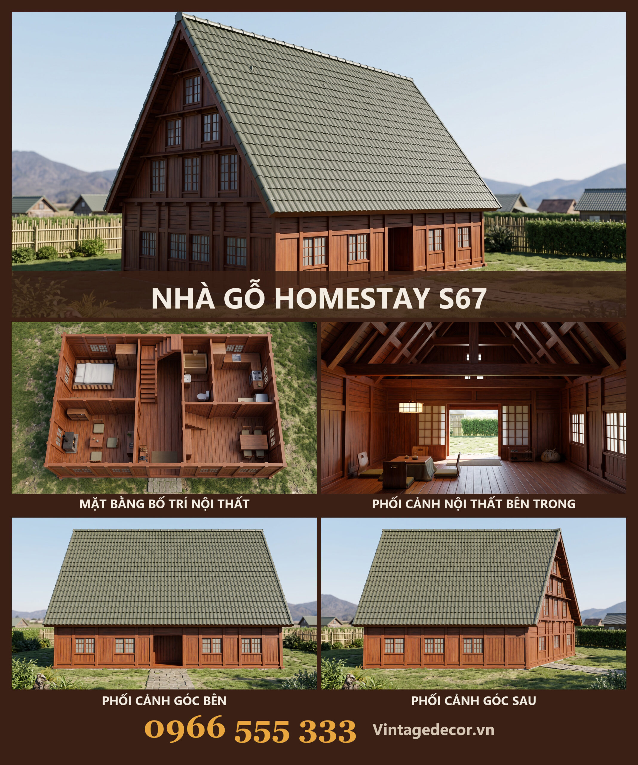 Nhà Gỗ Homestay S67 - Mái Dốc Cao Hai Tầng Áp Mái, Gỗ Thông Nhà Gỗ Homestay S67 - Mái Dốc Cao Hai Tầng Áp Mái, Gỗ Thông