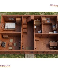 Nhà Gỗ Homestay S67 - Mái Dốc Cao Hai Tầng Áp Mái, Gỗ Thông