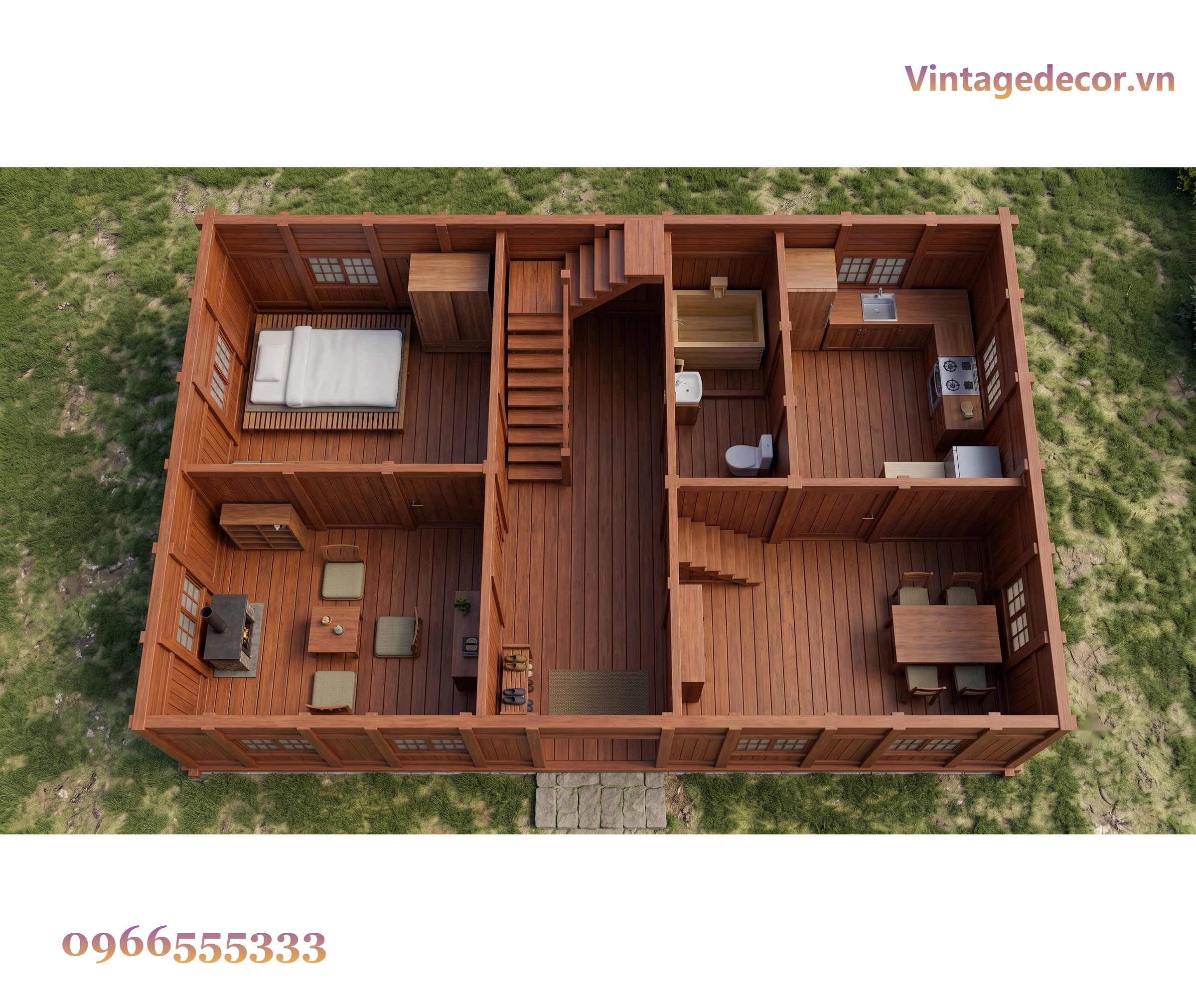 Nhà Gỗ Homestay S67 - Mái Dốc Cao Hai Tầng Áp Mái, Gỗ Thông Nhà Gỗ Homestay S67 - Mái Dốc Cao Hai Tầng Áp Mái, Gỗ Thông