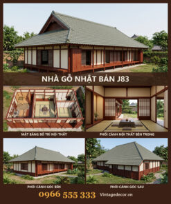 Nhà Gỗ Nhật Bản J83 - Một Tầng Hiên Dài Mái Ngói Nhựa Âm Dương, Gỗ Thông