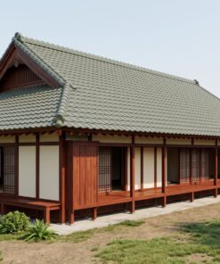 Nhà Gỗ Nhật Bản J83 - Một Tầng Hiên Dài Mái Ngói Nhựa Âm Dương, Gỗ Thông