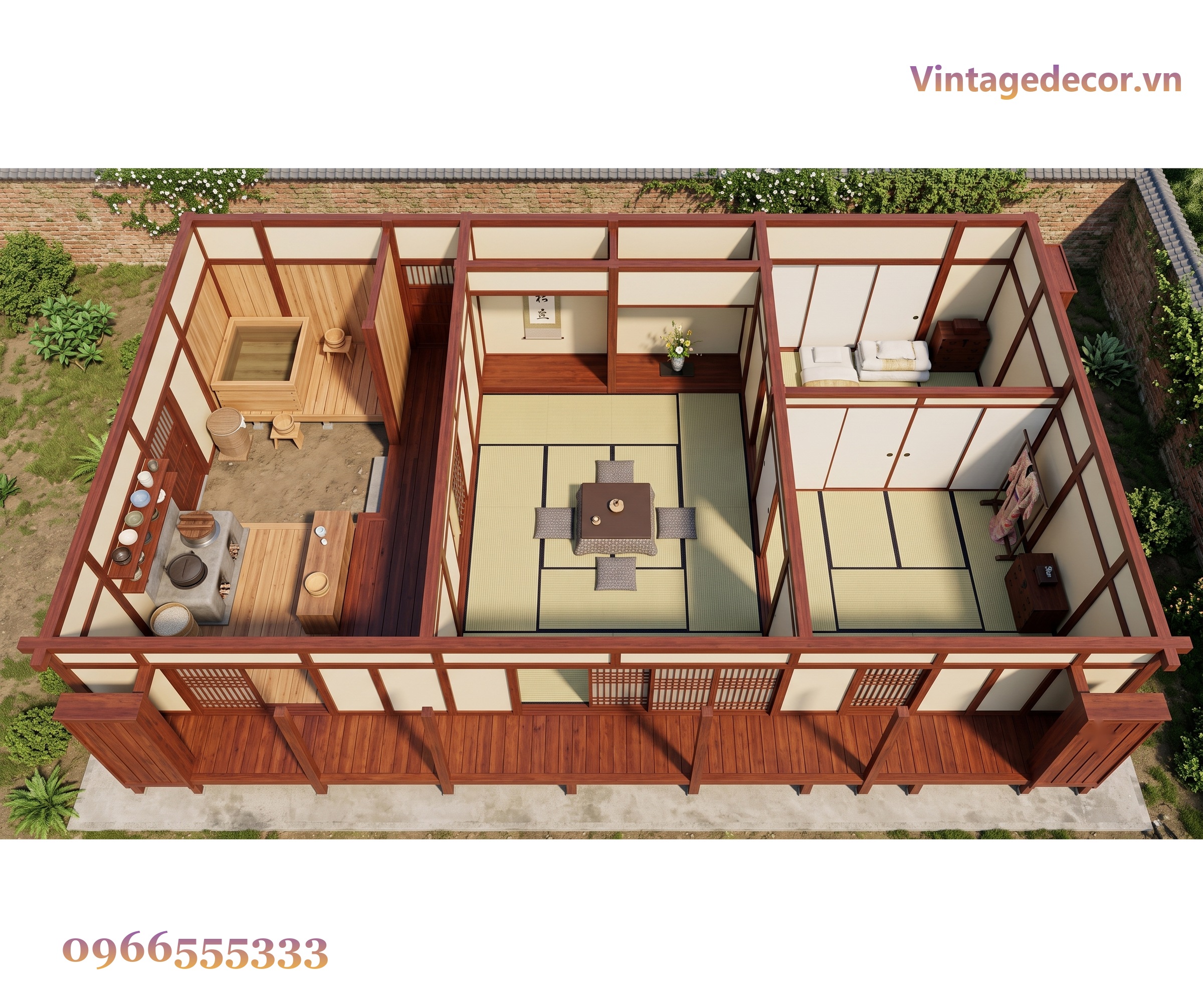Nhà Gỗ Nhật Bản J83 - Một Tầng Hiên Dài Mái Ngói Nhựa Âm Dương, Gỗ Thông Nhà Gỗ Nhật Bản J83 - Một Tầng Hiên Dài Mái Ngói Nhựa Âm Dương, Gỗ Thông
