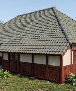 Nhà Gỗ Nhật Bản J83 - Một Tầng Hiên Dài Mái Ngói Nhựa Âm Dương, Gỗ Thông