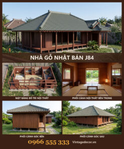 Nhà Gỗ Nhật Bản J84 - Sàn Nâng Hiên Bao Quanh Mái Ngói Nhựa, Gỗ Thông