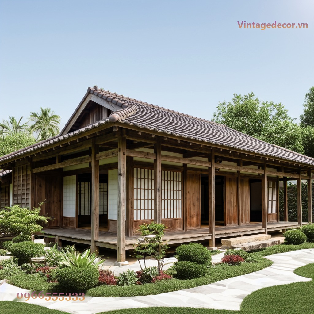 Nhà Gỗ Nhật Bản J90 - Dãy Cửa Shoji Mái Ngói Xám, Gỗ Thông Nhà Gỗ Nhật Bản J90 - Dãy Cửa Shoji Mái Ngói Xám, Gỗ Thông