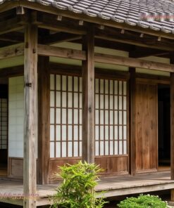 Nhà Gỗ Nhật Bản J90 - Dãy Cửa Shoji Mái Ngói Xám, Gỗ Thông