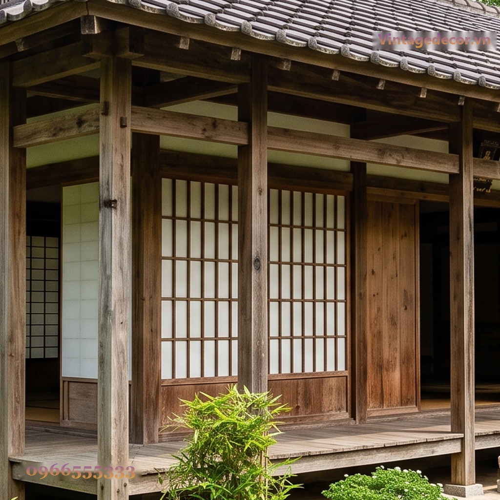 Nhà Gỗ Nhật Bản J90 - Dãy Cửa Shoji Mái Ngói Xám, Gỗ Thông Nhà Gỗ Nhật Bản J90 - Dãy Cửa Shoji Mái Ngói Xám, Gỗ Thông