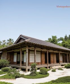 Nhà Gỗ Nhật Bản J90 - Dãy Cửa Shoji Mái Ngói Xám, Gỗ Thông
