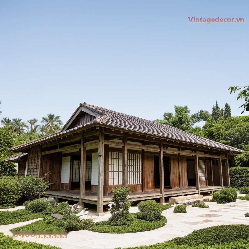 Nhà Gỗ Nhật Bản J90 - Dãy Cửa Shoji Mái Ngói Xám, Gỗ Thông Nhà Gỗ Nhật Bản J90 - Dãy Cửa Shoji Mái Ngói Xám, Gỗ Thông