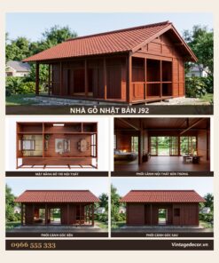 Nhà Gỗ Nhật Bản J92 - Một Gian Mái Ngói Cửa Lùa Khung Gỗ, Gỗ Thông
