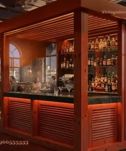 Quầy Bar Rượu QB1 - Nan Chớp Kệ Rượu Đèn LED, Gỗ Thông