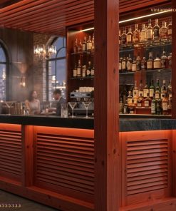 Quầy Bar Rượu QB1 - Nan Chớp Kệ Rượu Đèn LED, Gỗ Thông