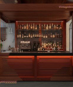 Quầy Bar Rượu QB1 - Nan Chớp Kệ Rượu Đèn LED, Gỗ Thông