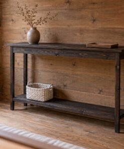 Bàn Console Gỗ Thông NT28 - Mặt Hẹp Chân Thanh Kệ Thấp Lối Vào, Gỗ Thông Màu Gỗ Cháy