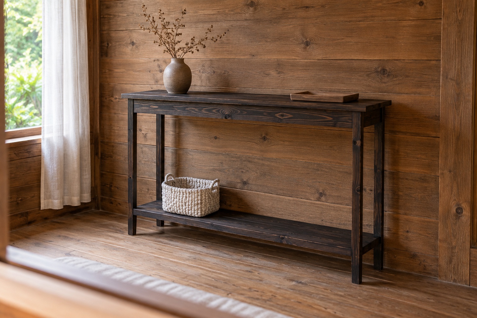 Bàn Console Gỗ Thông NT28 - Mặt Hẹp Chân Thanh Kệ Thấp Lối Vào, Gỗ Thông Màu Gỗ Cháy Bàn Console Gỗ Thông NT28 - Mặt Hẹp Chân Thanh Kệ Thấp Lối Vào, Gỗ Thông Màu Gỗ Cháy